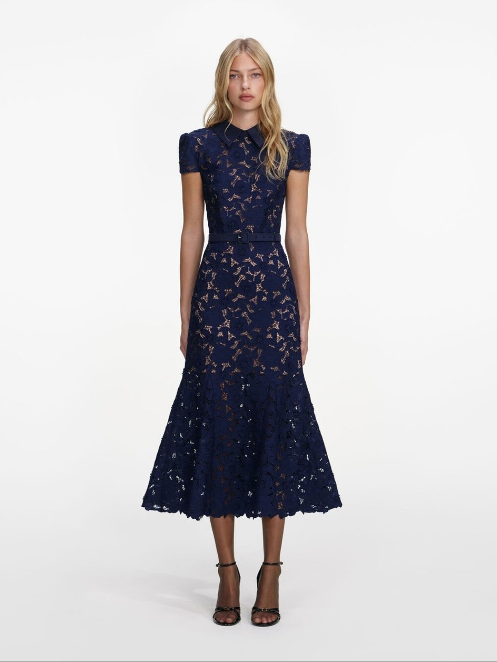 Self-Portrait Navy Guipure Lace Midi Dress Size 4